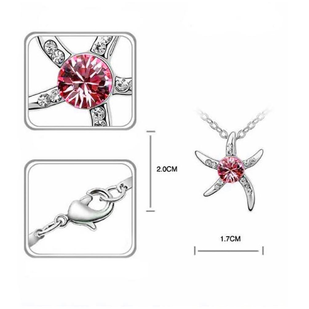 Women's Silver Starfish Necklace & Earrings Set Pink Crystal Stone Gift Stocking UK