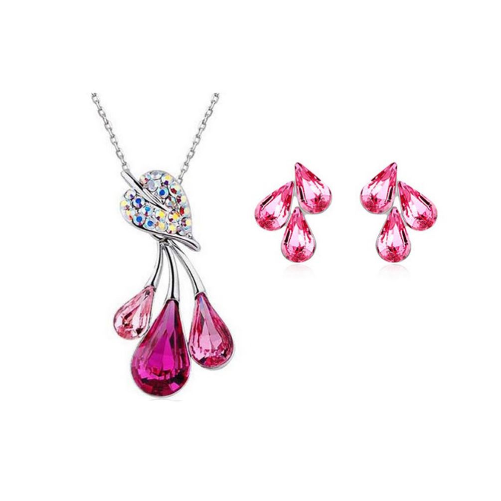 Rainbow Women's Jewellery Set Flower Leaf Waterdrop Pendant Necklace & Earrings UK BG1489