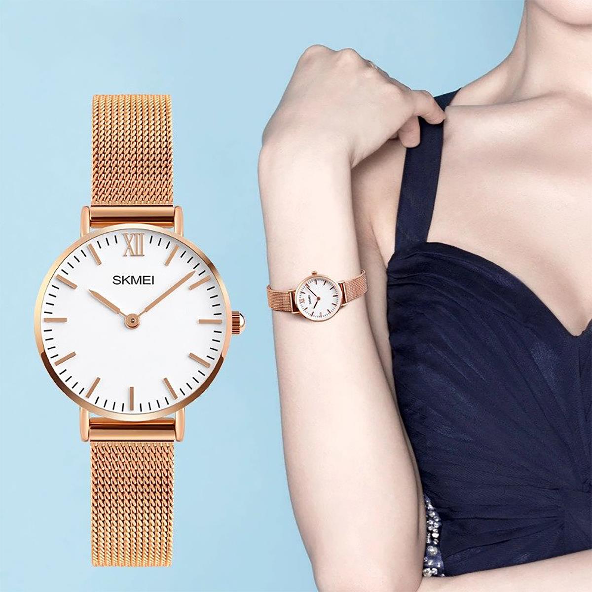 Skmei Women's Ladies Rose Gold Ultra Thin Classic Watch Stainless Steel Strap Clear Display SK1811RG