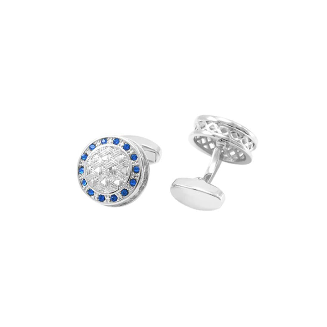 Charles William Royal Circle Blue Silver Cufflinks Fit For a King Pattern Round Premium Shirt