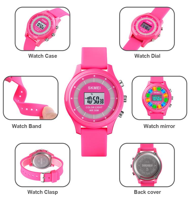 Childrens Pink Digital Watch with Date and Flashing Lights - Fun Design