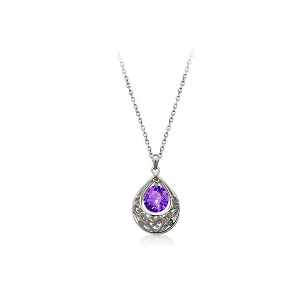 Silver & Purple Hollow Teardrop Necklace Christmas Gift Woman Present Heart Theme