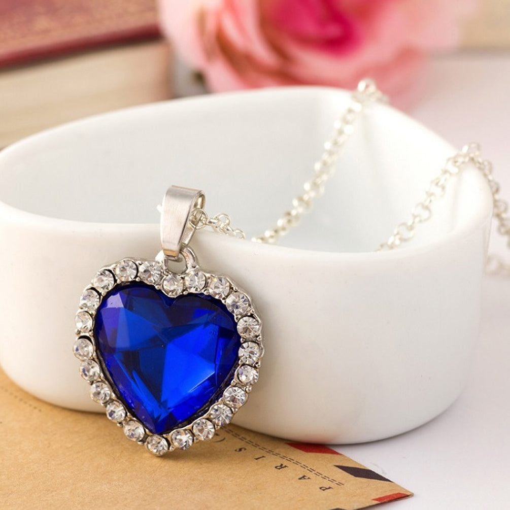 Charles William Women's Girls Dark Blue Heart of the Ocean Necklace With Crystal Elements
