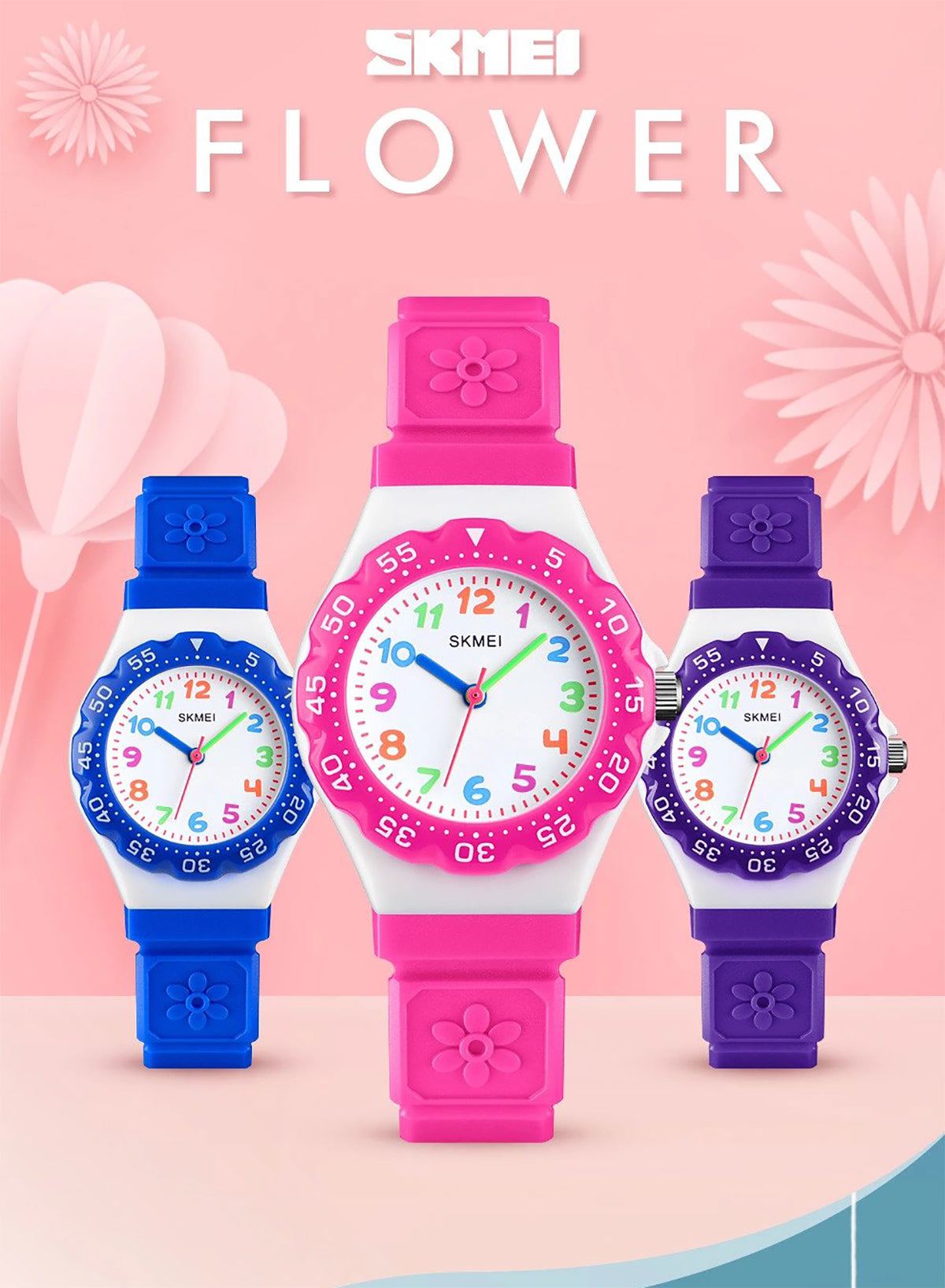 Skmei Kids Boys Girls Children First Watch Easy To Tell Time Learning 4 Colours Watch Clear Dial Colourful Hour Markers