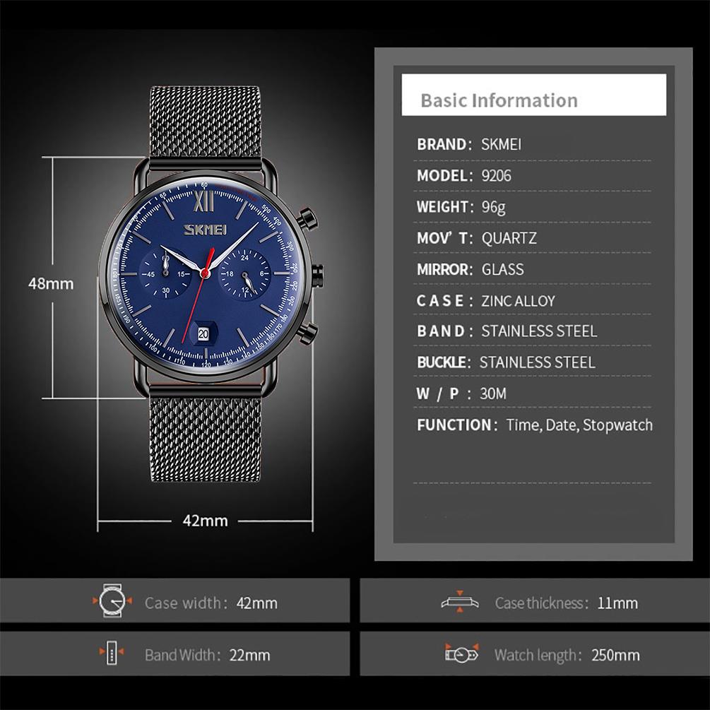 Skmei Elegant Mens Watch Date Display Black Blue Clear Comfortable Luminous