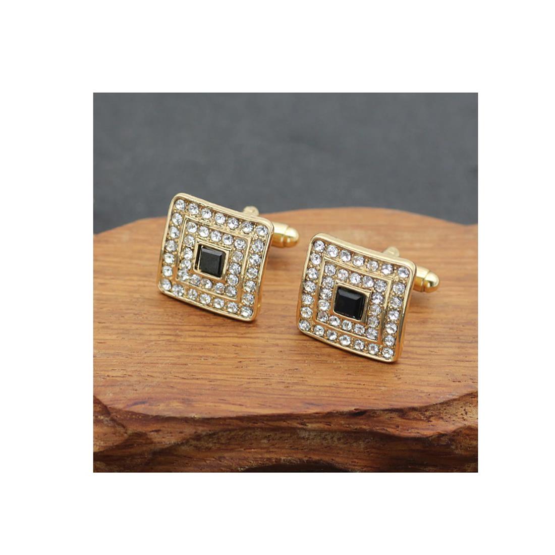 Charles William Classy Gold Cufflinks Square Premium Stones