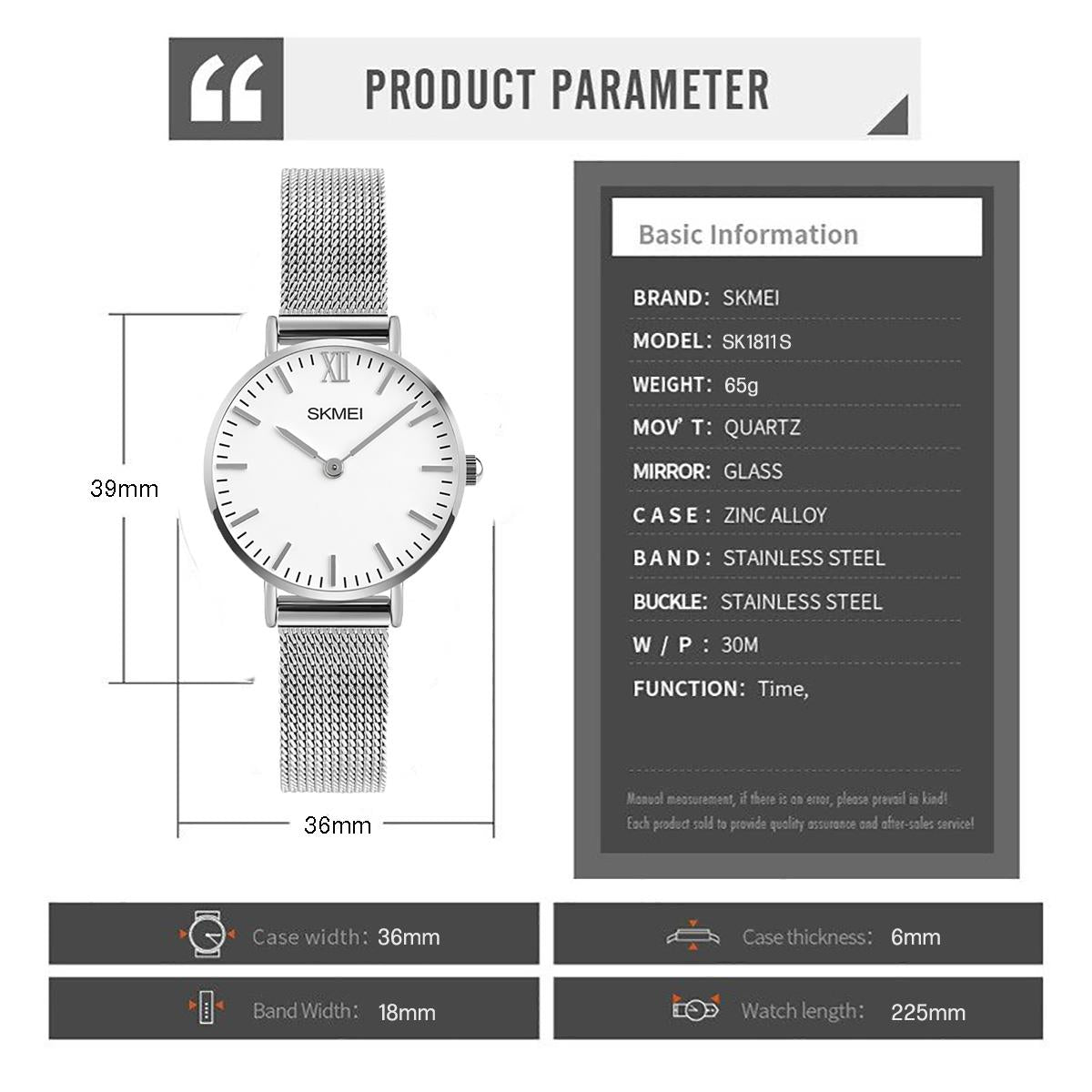 Skmei Mens And Ladies Couple Set Silver Ultra Thin Classic Watch Stainless Steel Strap Clear Display SK1811RG
