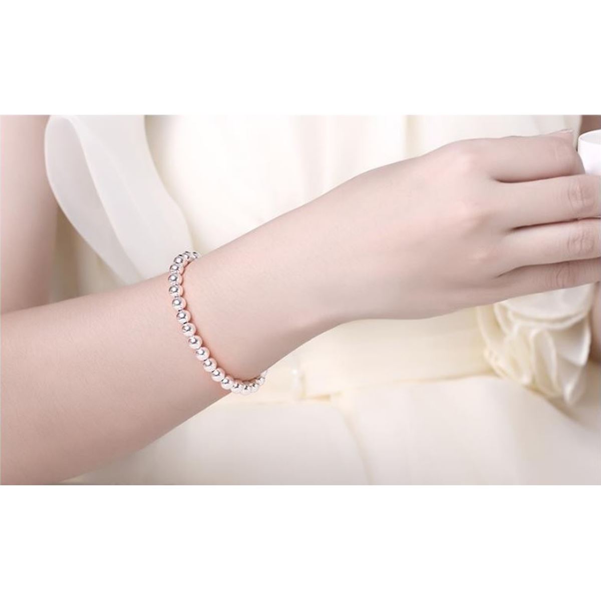 Women's Ladies Silver Plated Small Ball Beads Bracelet Bangle With Lobster Clasp Close UK Seller