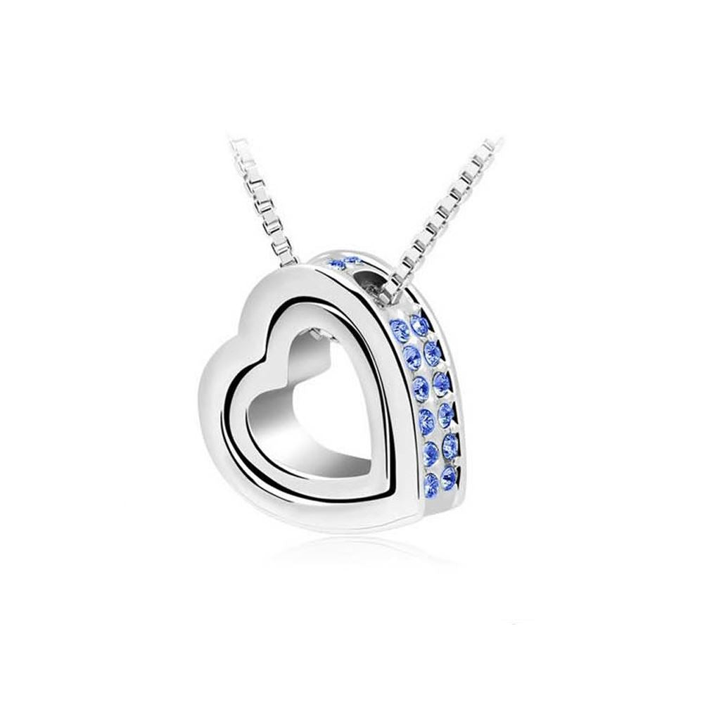 Heart Dark Blue Pendant Necklace Swarovski Elements Stones With Silver Heart Inside Pendant Gorgeous Gift