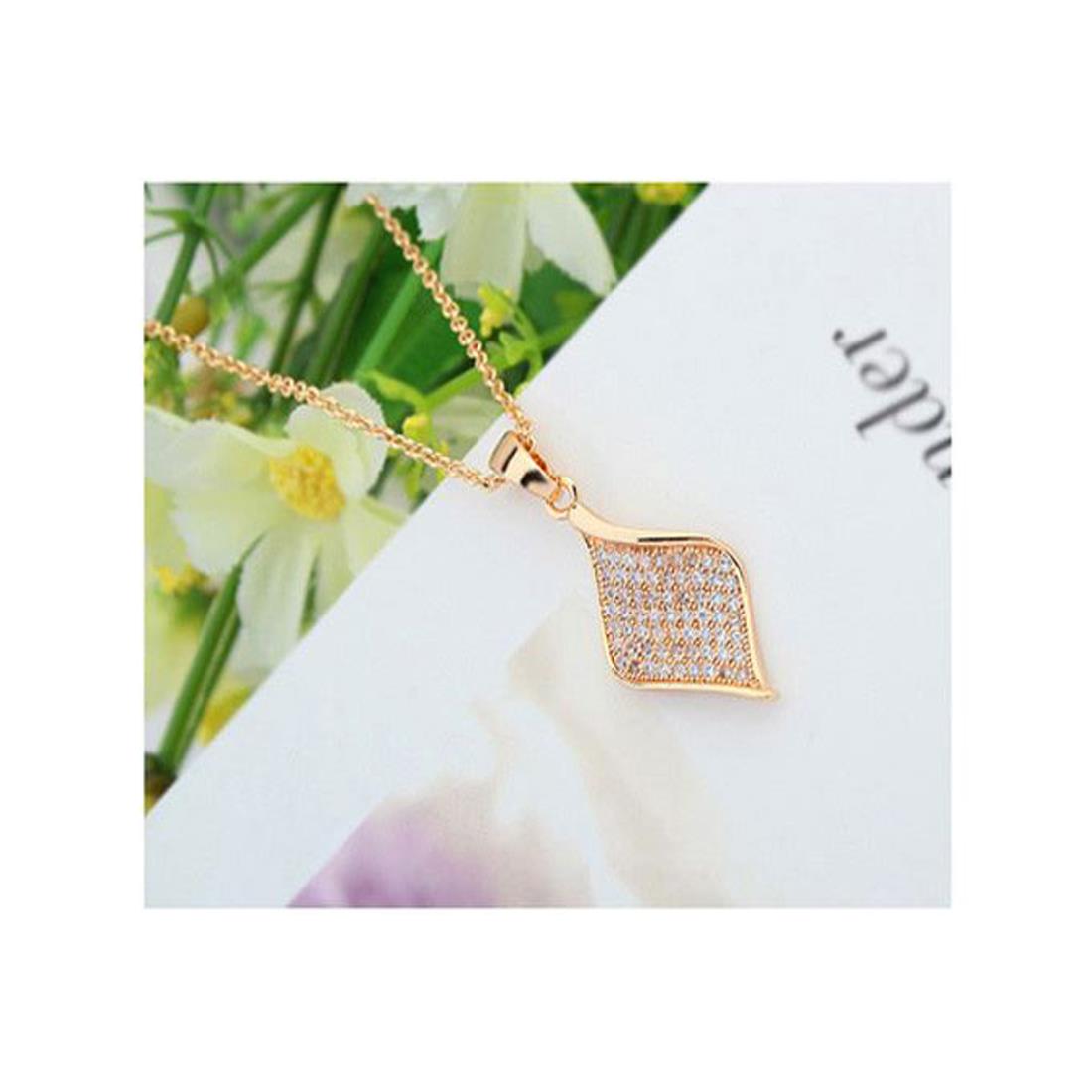 Charles William Gold Leaf Diamond Pendant Necklace Encrusted Crystal Stones UK Seller