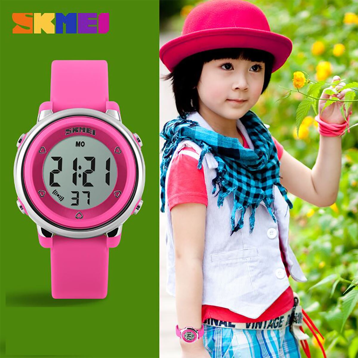 Skmei Girls Kids Purple Digital Watch 50m Water Resistant With Stopwatch Alarm Ages 5+ DG1100