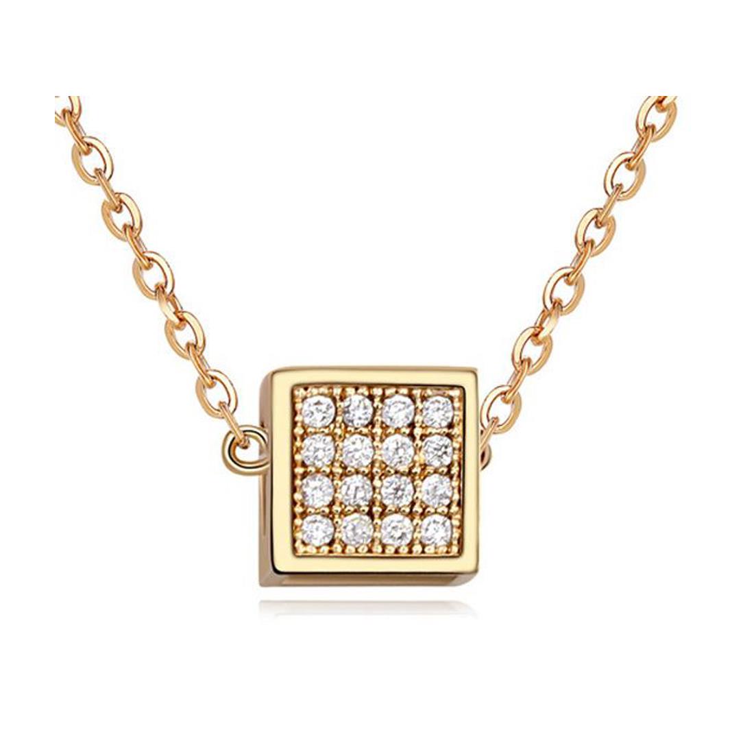 Women's Girls Gold Small Cube Pendant Necklace With Crystal Elements Gift UK Seller