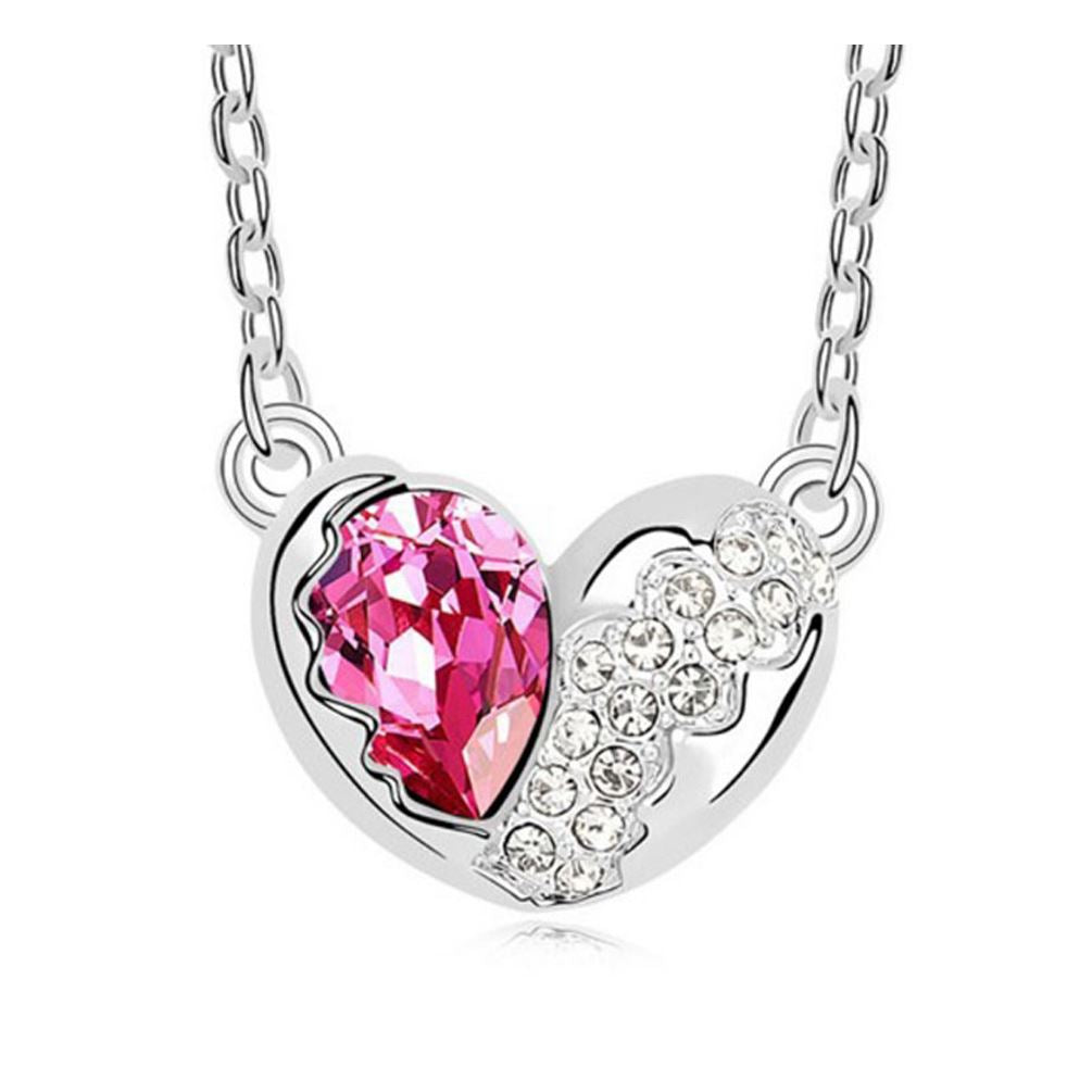 Designer Love Heart Necklaces Pink Silver CZ Crystal Chain Pendant Present Gift