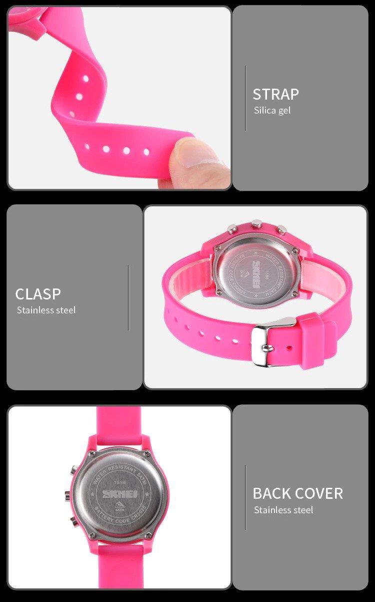 Childrens Pink Digital Watch with Date and Flashing Lights - Fun Design