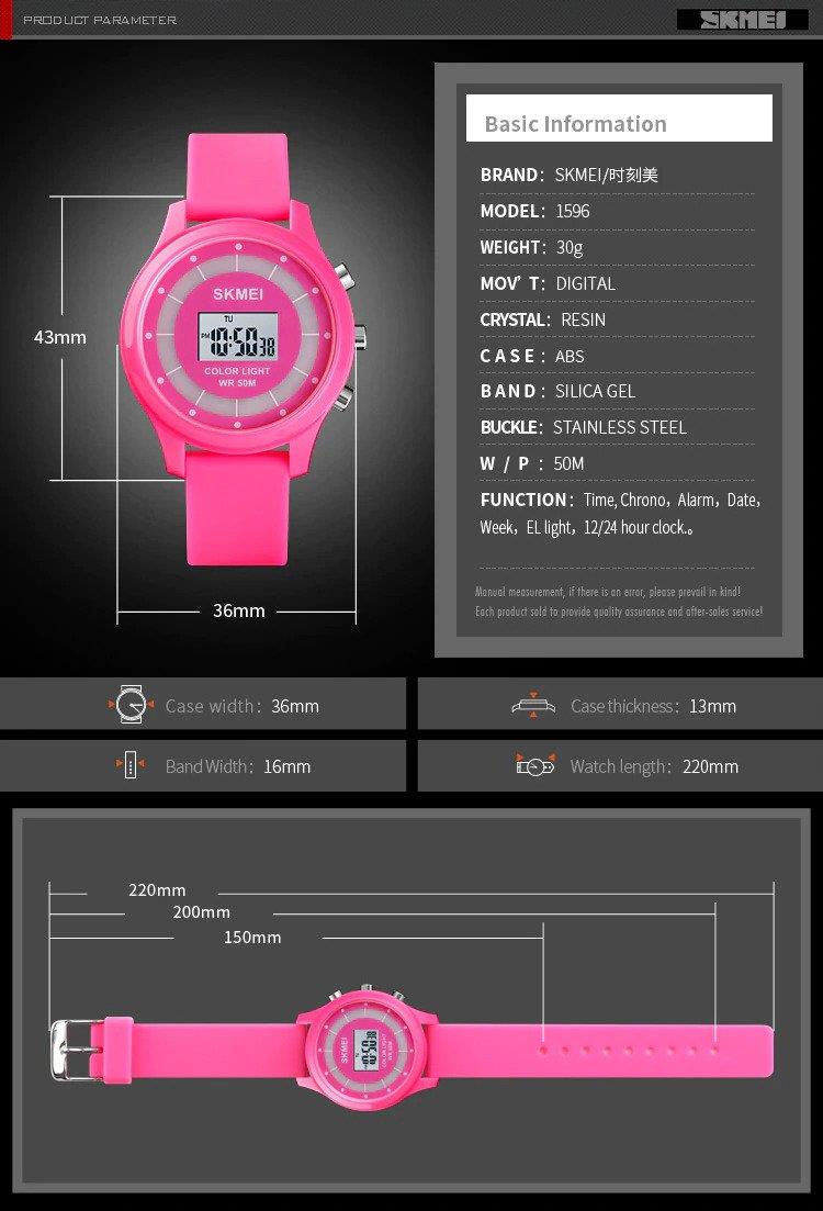 Childrens Pink Digital Watch with Date and Flashing Lights - Fun Design