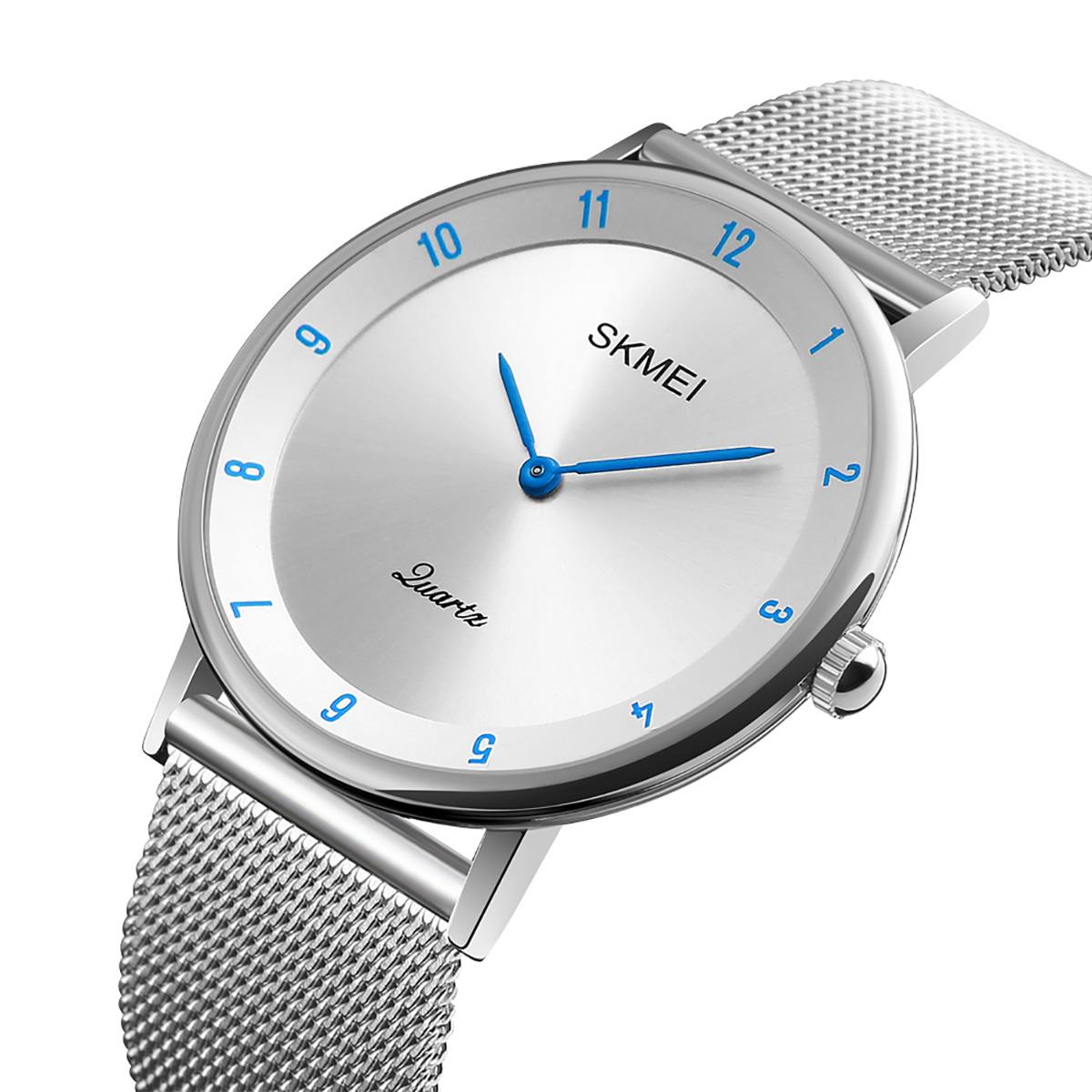 Skmei Mens Watch Classic Silver Dial Ultra Thin Stainless Steel Mesh Strap Blue