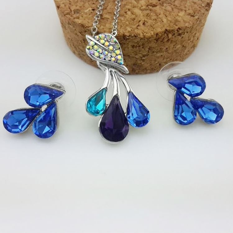 Rainbow Women's Jewellery Set Flower Leaf Waterdrop Pendant Necklace & Earrings UK BG1486