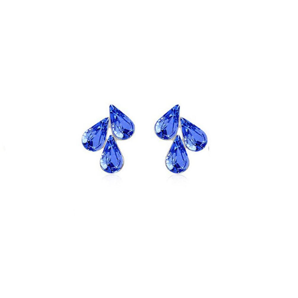 Dark Blue Women's Jewellery Flower Leaf Waterdrop Pendant Stud Earrings UK BG1495