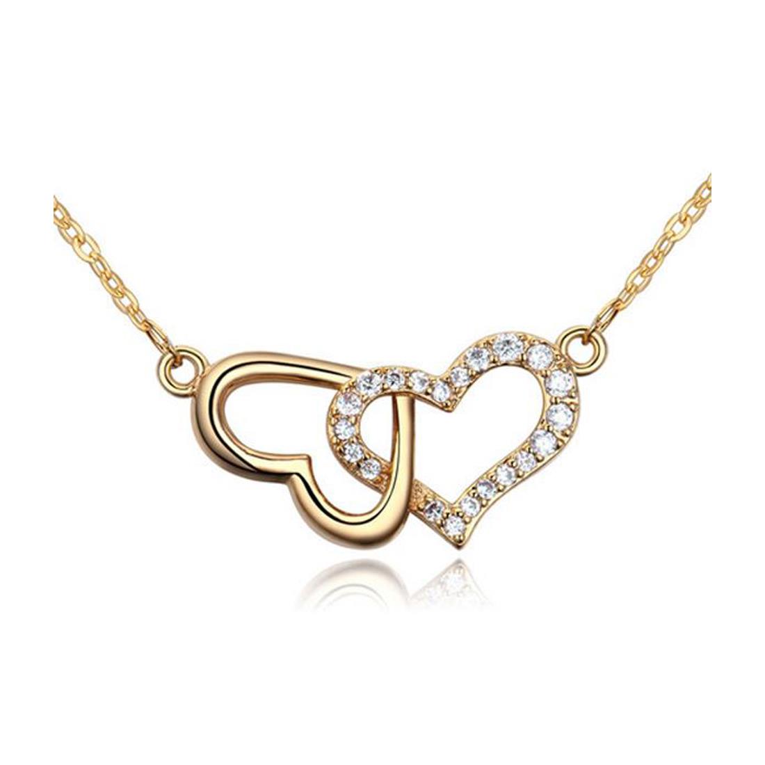 Women's Gold Beautiful Intertwined Double Heart Pendant Necklace Crystal Elements UK