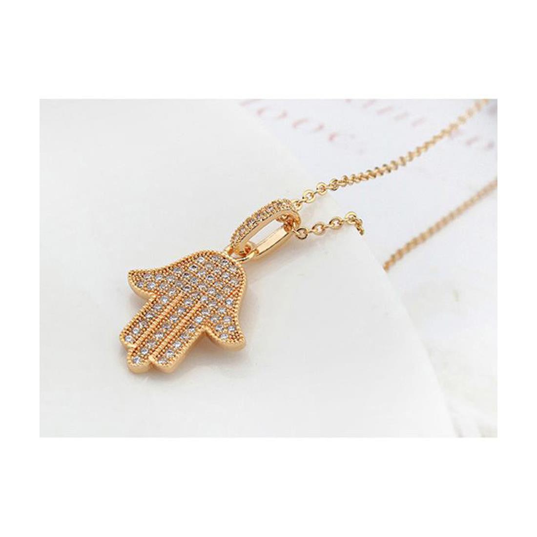 Gold Pendant Necklace Hamsa Hand Lucky Gift Protect Evil Eye Crystal Elements UK Seller