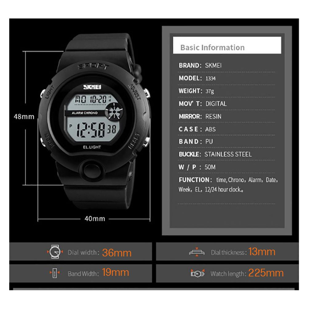 Skmei Boys Kids Black Digital With Blue Markers Watch 50m Water Resistant With Stopwatch Alarm Perfect For Ages 5-13 DG1334B