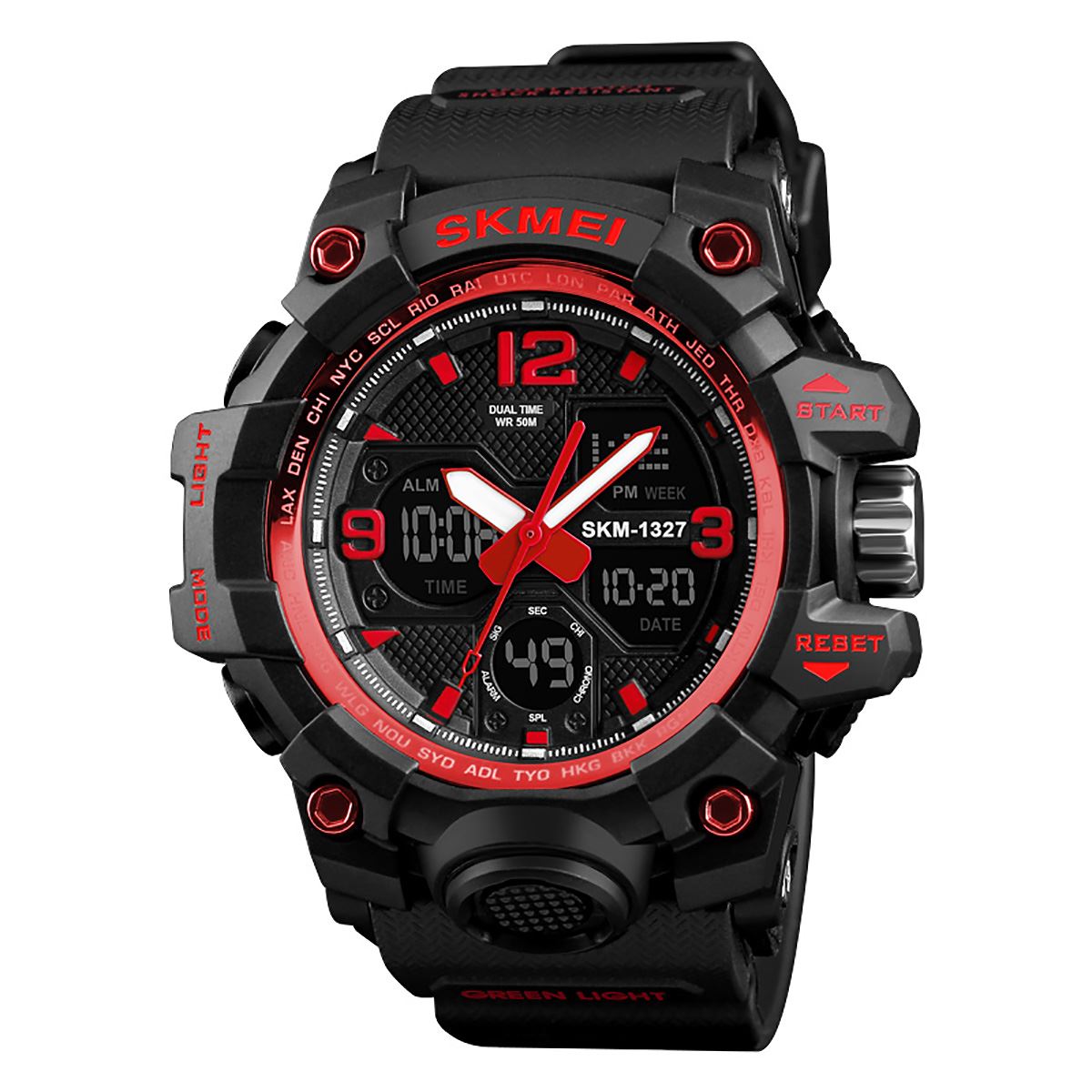 SKMEI Mens Large Dual Analogue And Digital Display Red Watch Resin