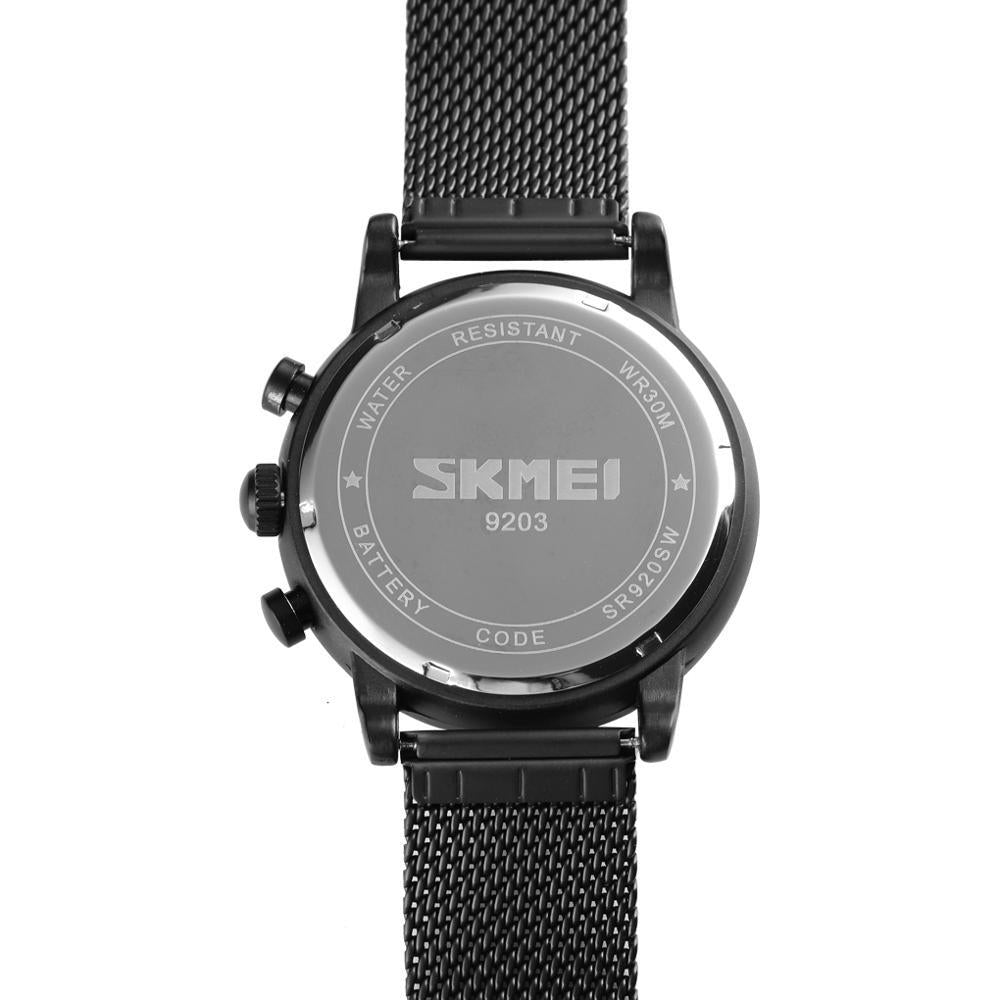 Skmei Mens Black Chronograph Quartz Watch Mesh Metal Strap Date Display SK9023