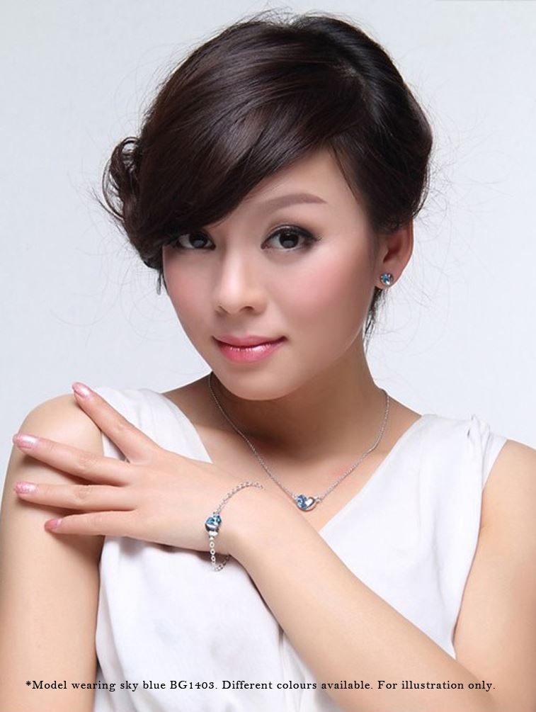 Sky Blue Designer Love Heart Themed Jewellery Necklace Bracelet & Earrings Set