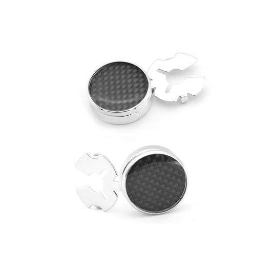 Carbon Black Fibre Cufflinks Button Cover Shirt Fashion Smart Silver Present