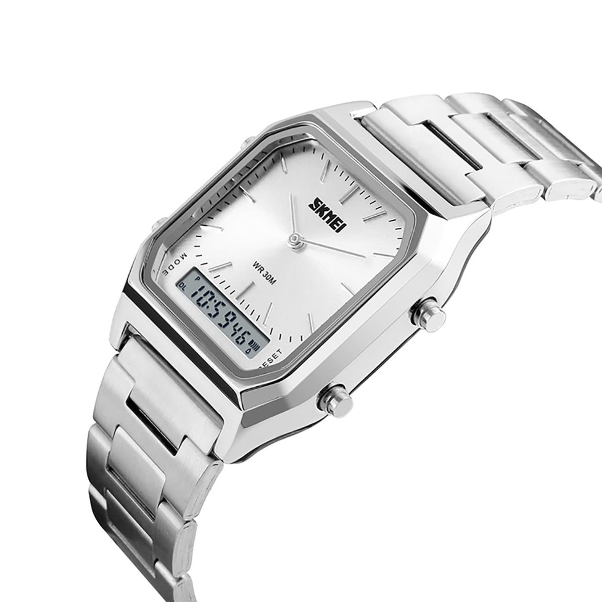 Skmei Mens Boys Classic Dual Time Digital Watch Alarm Metal Strap DG1220SI