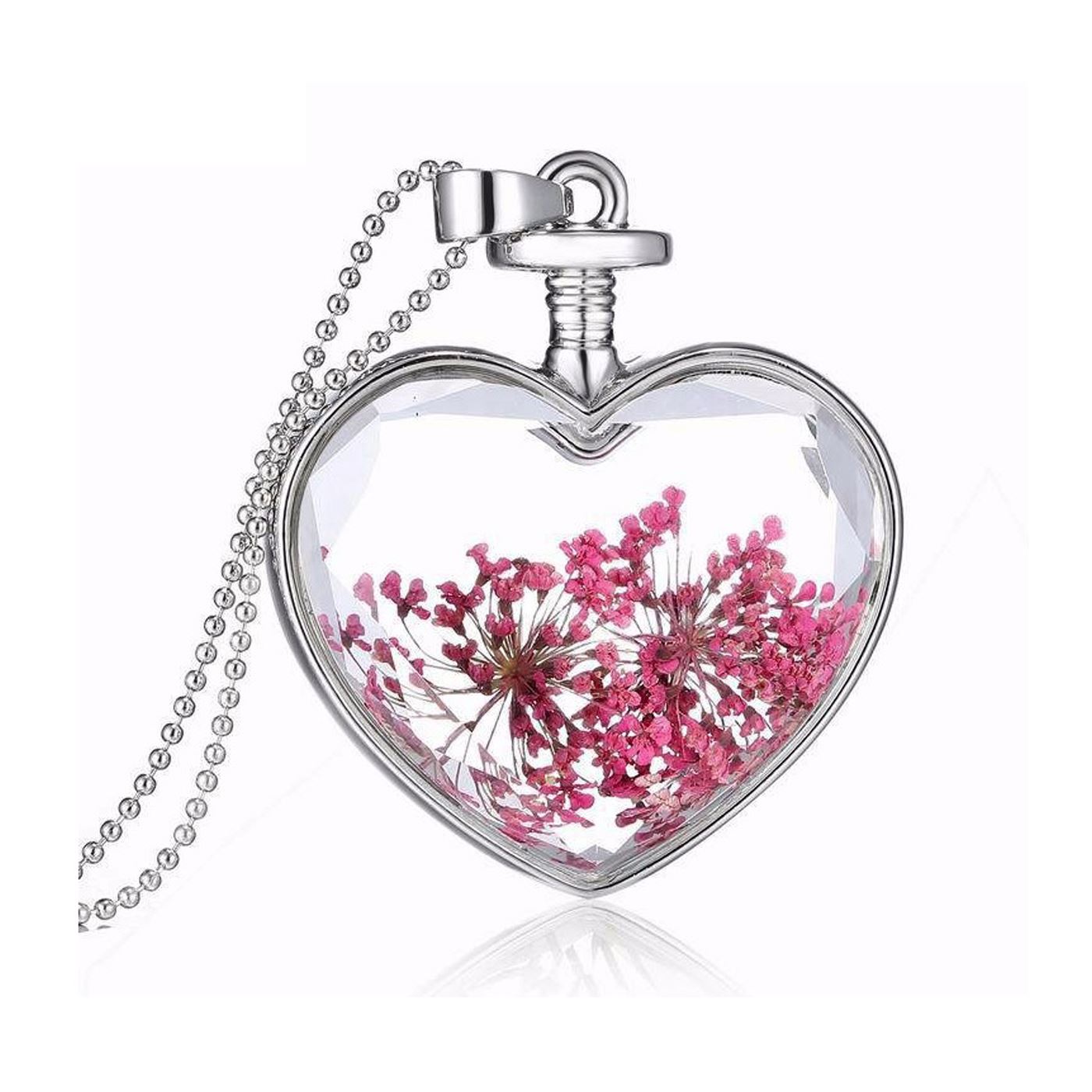 Charles William Love Heart REAL Flower Necklace Pendant Silver Chain Fine Gift Ladies Womans UK