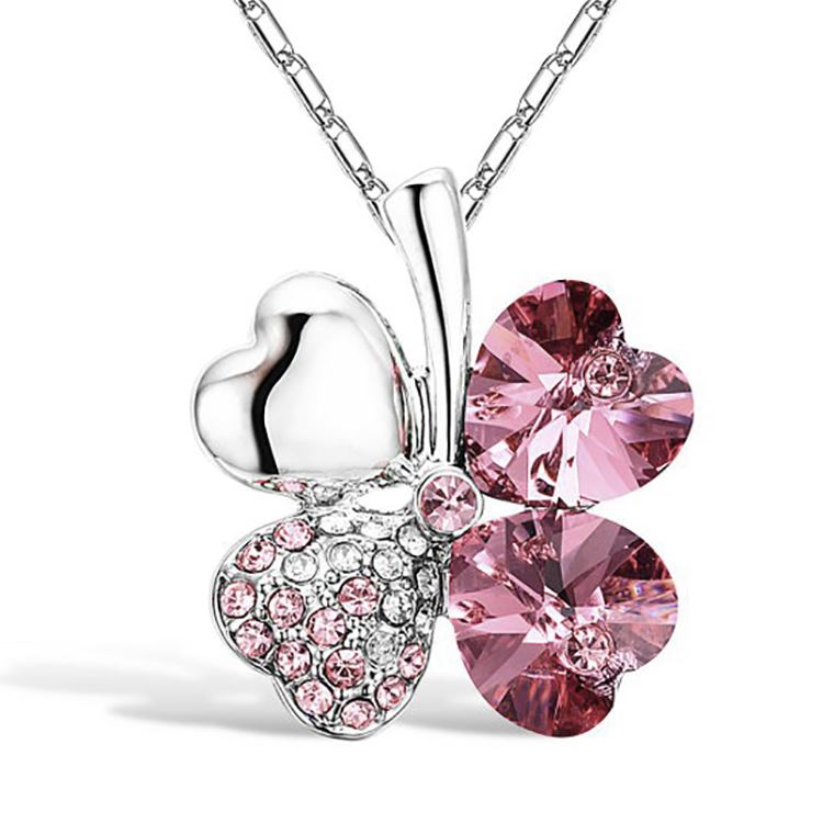 Womens Clover Flower Petal Necklace And Heart Earrings Jewellery Set