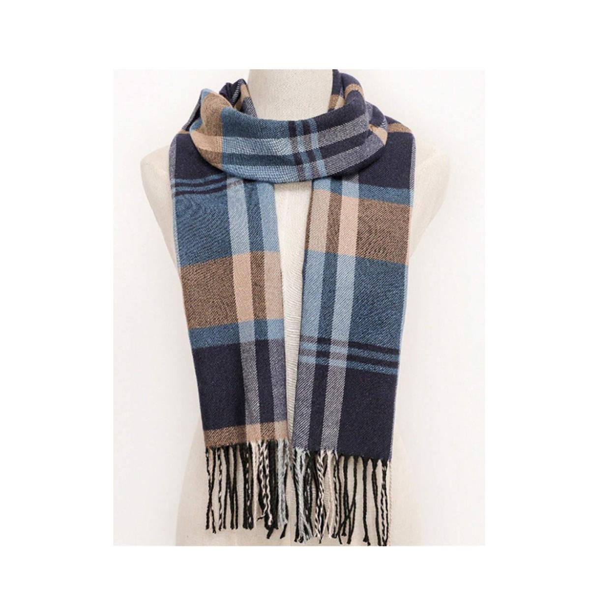 Charles William Premium Soft Plaid Scarf Striped Criss Cross Warm Gentle and Luxurious