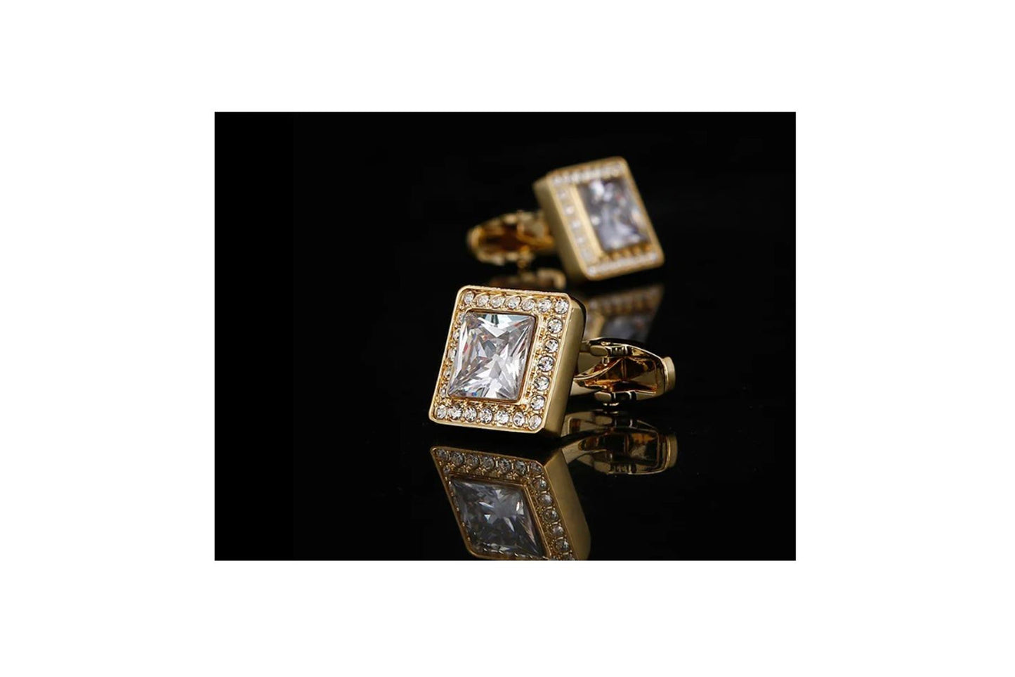 Charles William Square Gold Cufflinks with Stone Elements