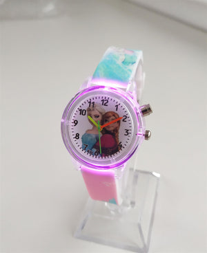 Cute Light Pink Princess Queen Watch FLASHING LIGHTS Numbers Child Watches Easy Time