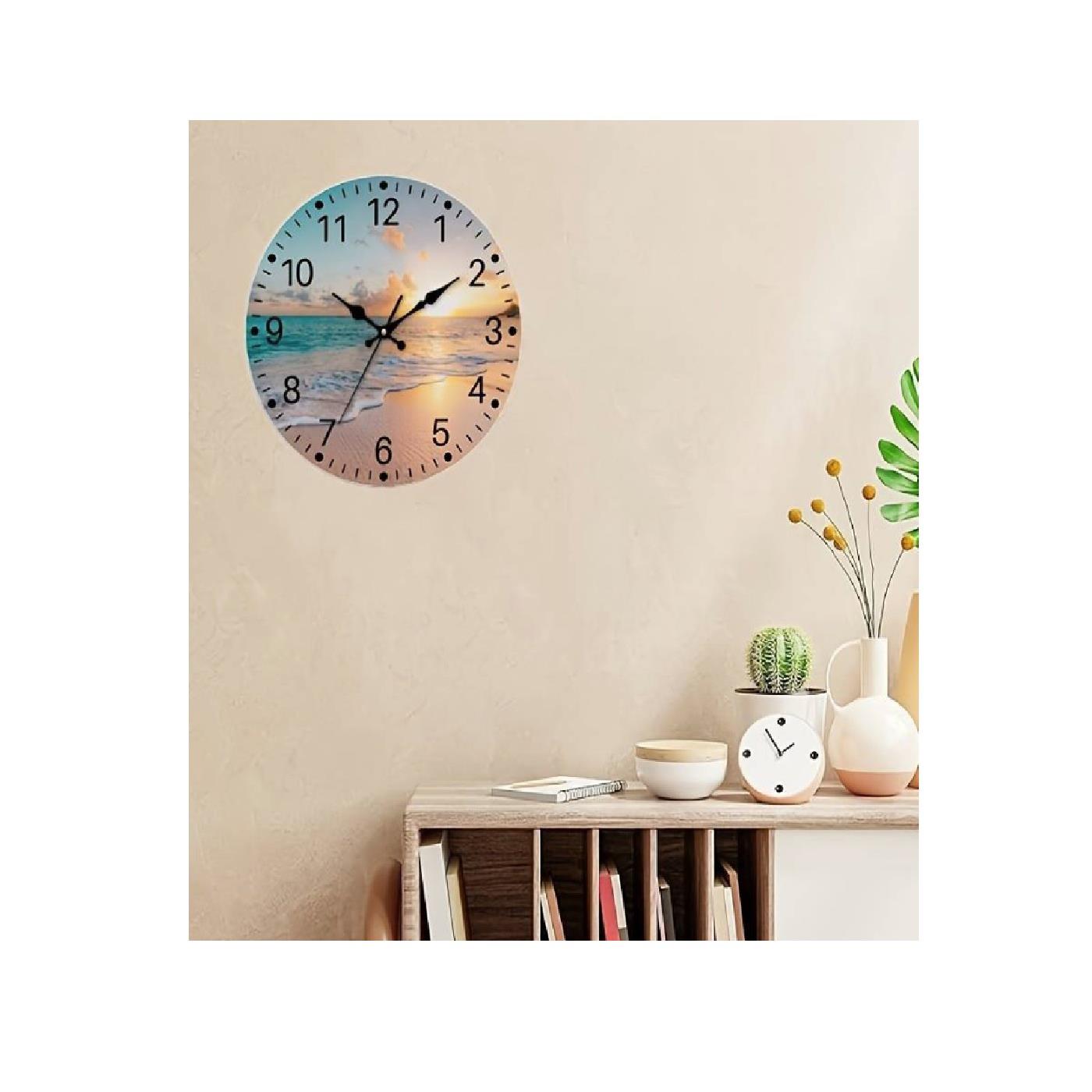 Sunset Beach Clock Wall Picture Silent Movement 30cm Face