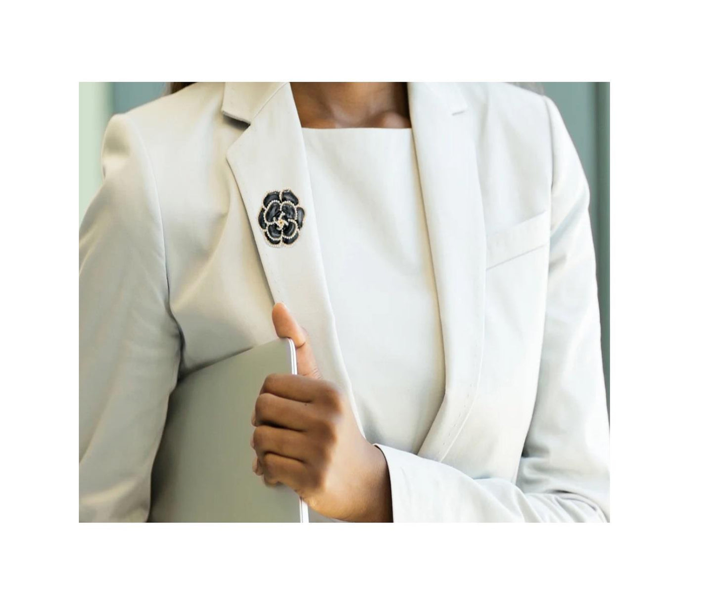 Charles William Black White Brooch for Dress Flower