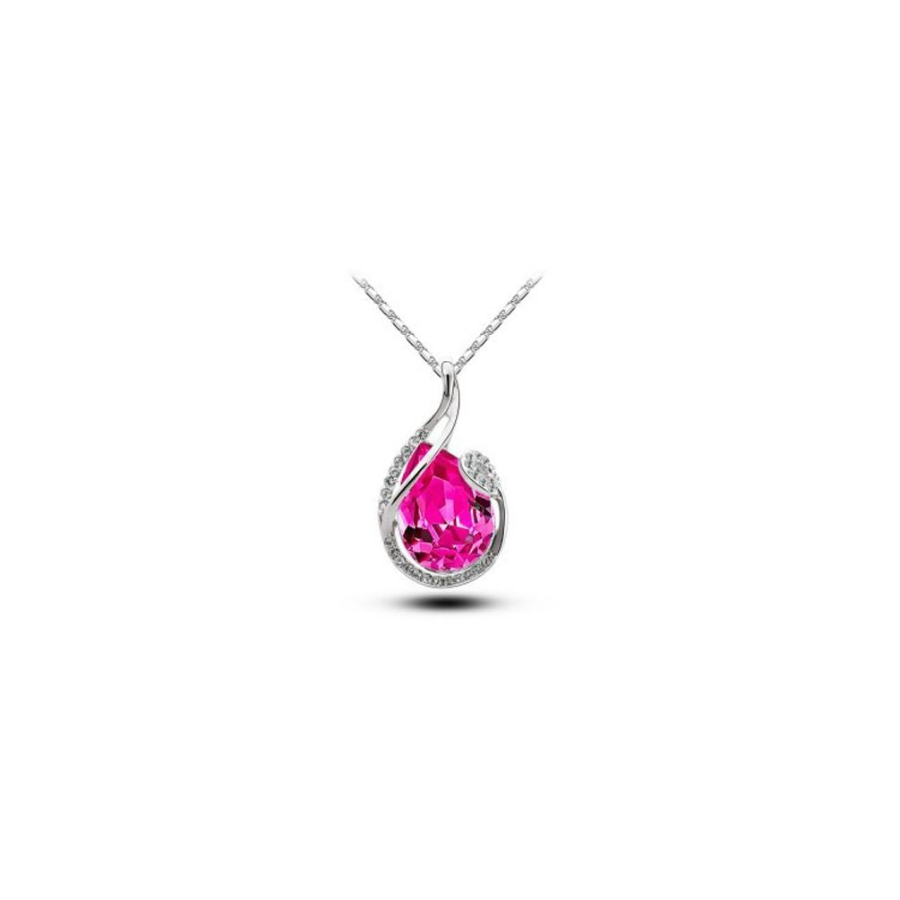 Charles William Large Hot Pink Teardrop Stone Pendant Necklace Silver