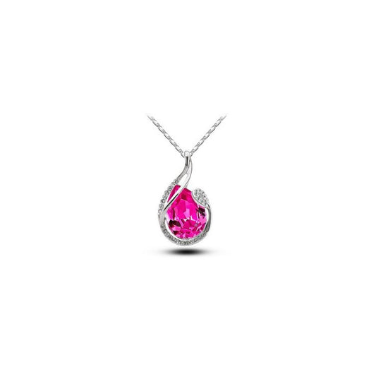 Charles William Large Hot Pink Teardrop Stone Pendant Necklace Silver