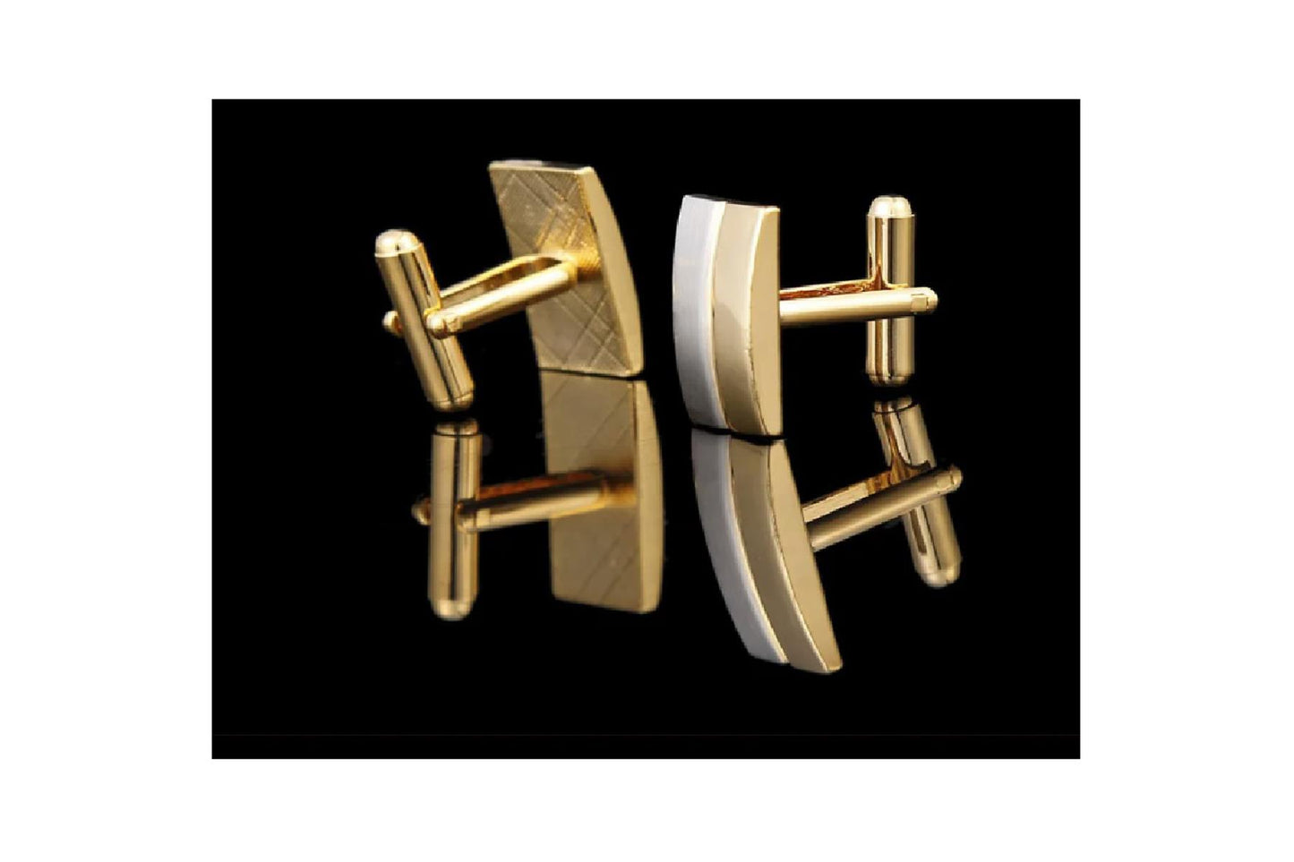 Silver and Gold Cufflinks Two Tone with Stripe