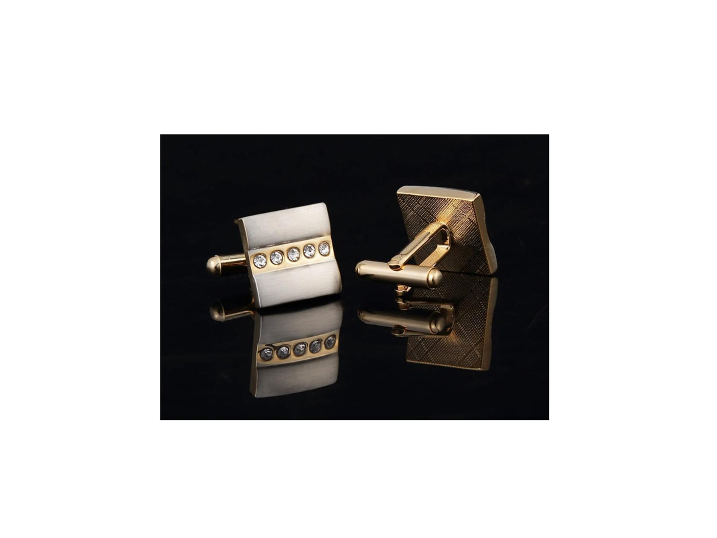 Mens Luxury Silver and Gold Cufflinks Five Row Stones