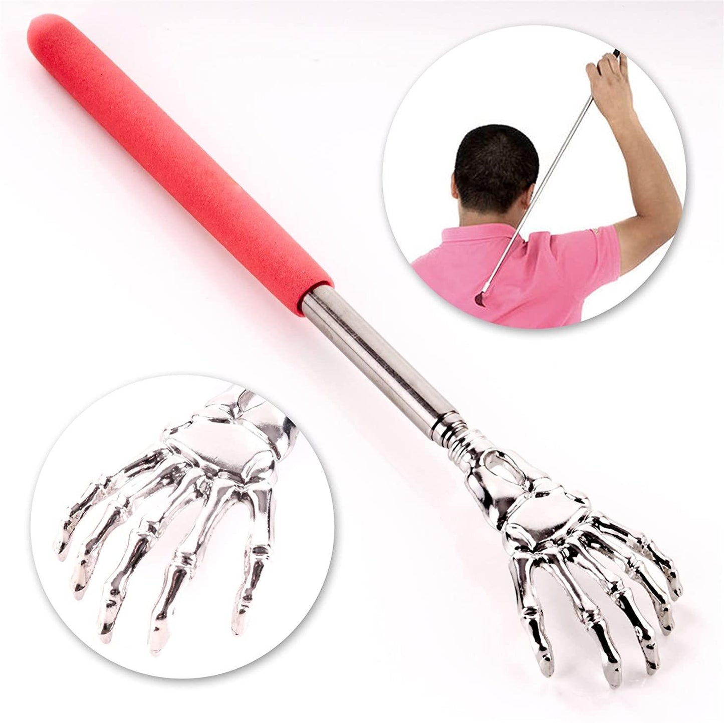 Skeleton Hand Back Scratcher with Long Reach Extendable Rubber Grip Arm