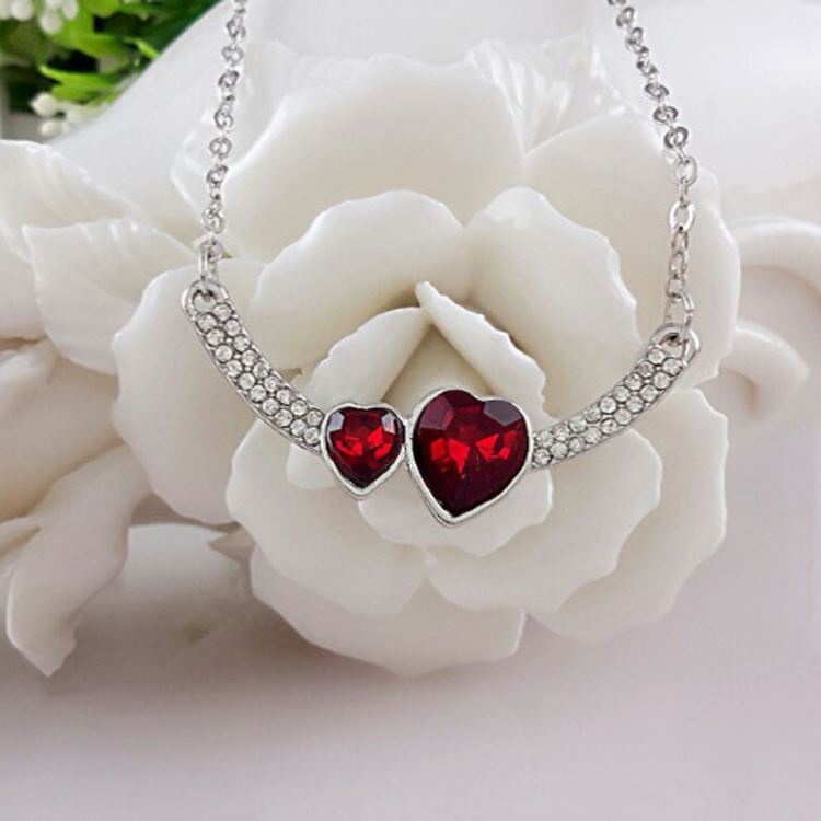 Women's Double Heart Love Red Crystal Pendant Necklace from Charles William