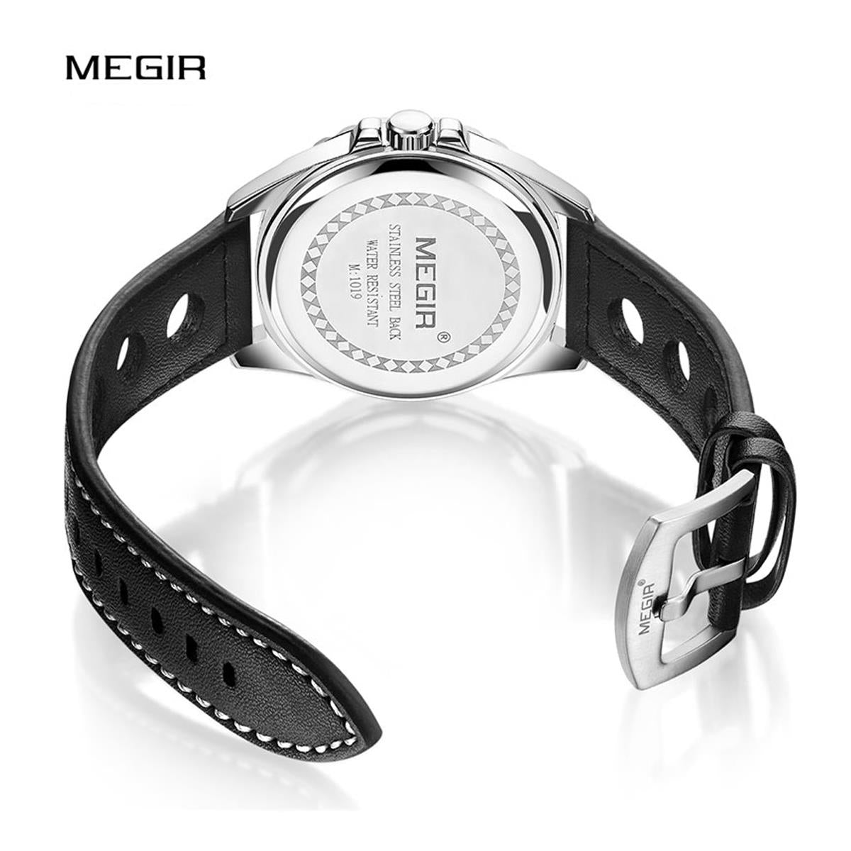 Megir Round Quartz Analogue Watch Black Silver Red Date