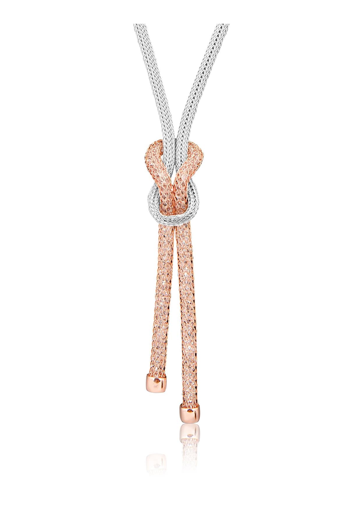 Charles William Rose Gold and Silver Intertwined Love Necklace Italian Designed Jewellery