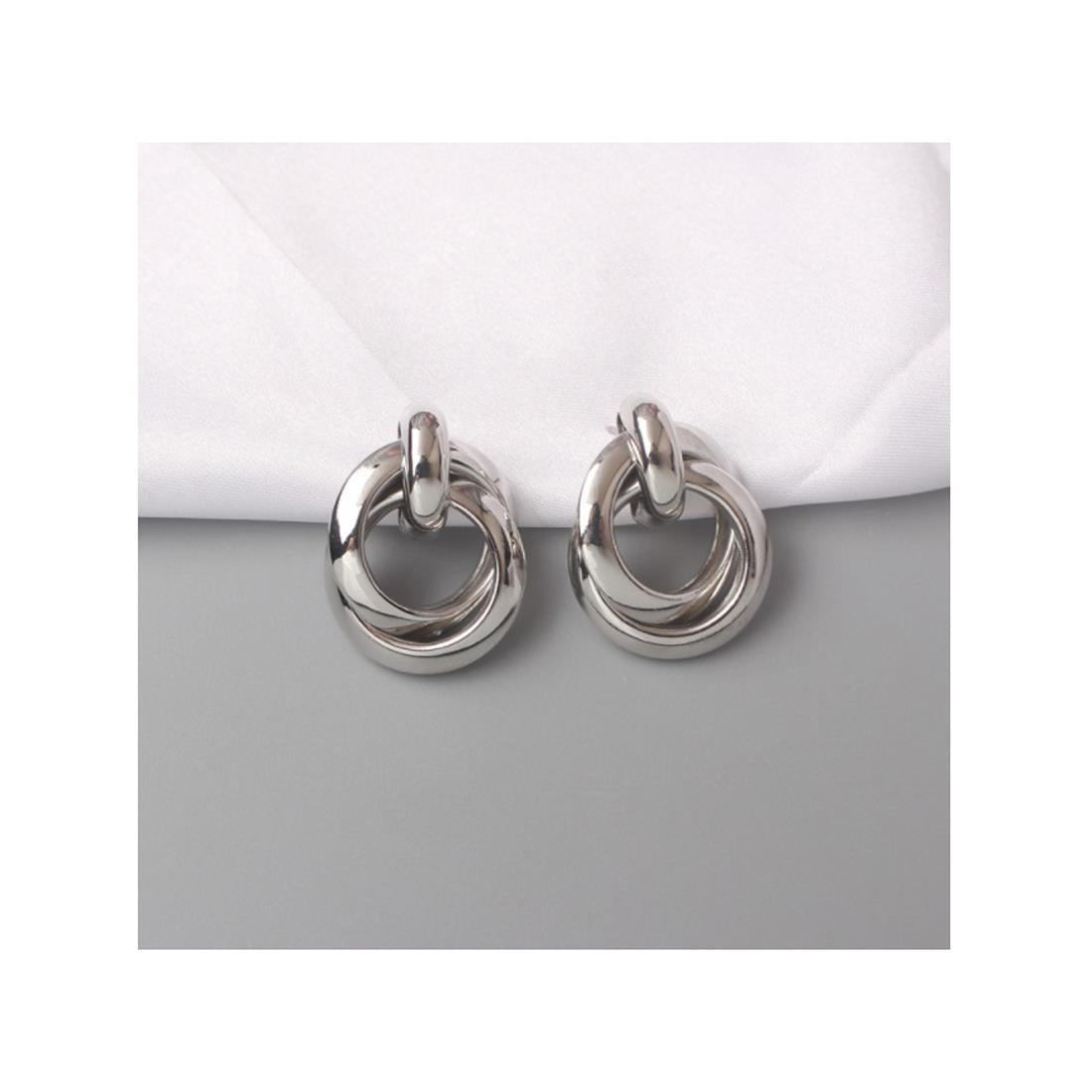 Charles William Premium Earring Silver Double Circle Round Jewellery Ear Ring