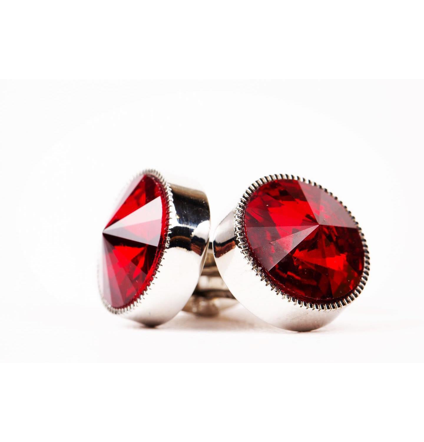 Silver Red Cufflinks with Elegant Shards