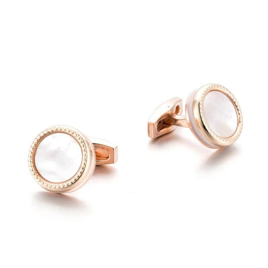 Rose Gold Cufflinks Mother Of Pearl Stone and White Band