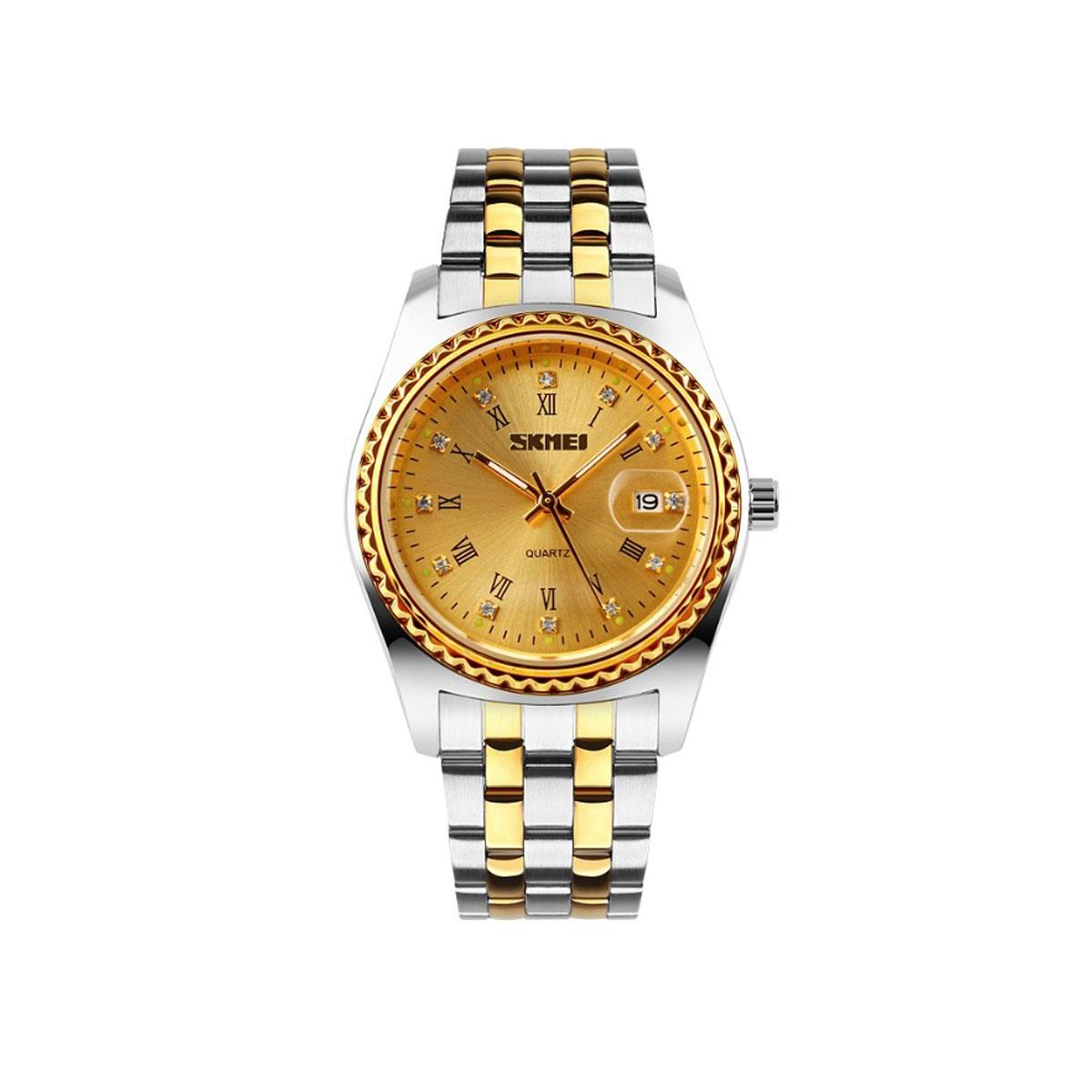 Mens Gold Watch with Date Dial, Skmei Brand Model 9098