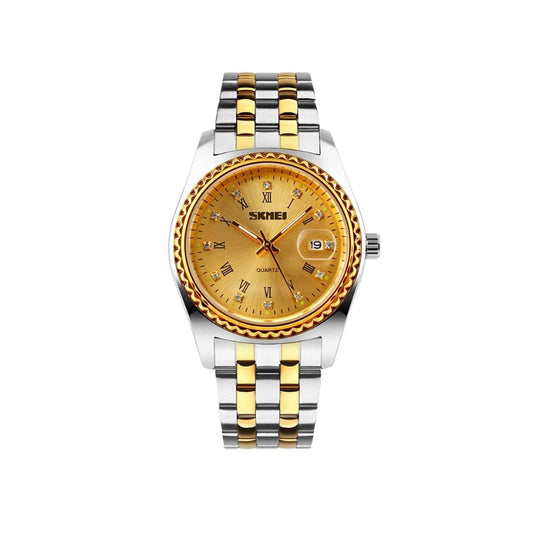 Mens Gold Watch with Date Dial, Skmei Brand Model 9098